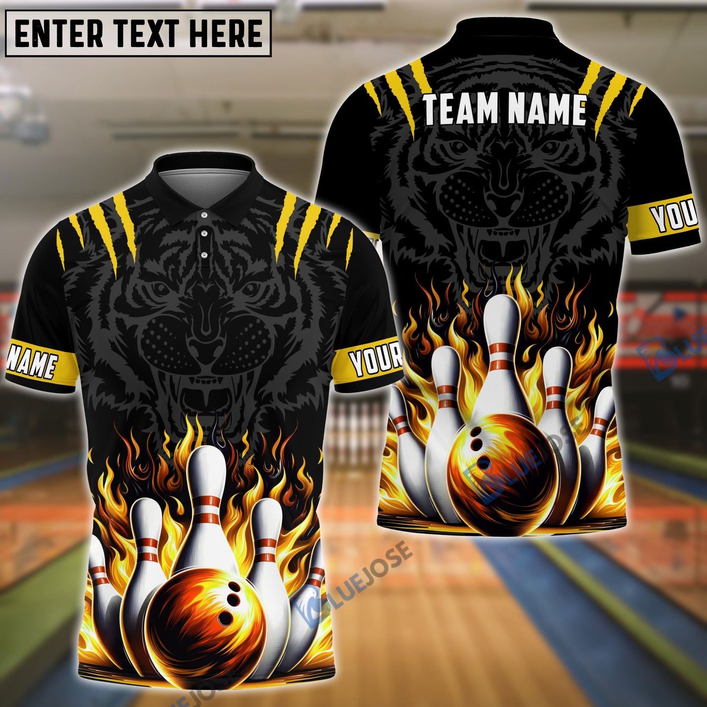 Frenzideas Bowling And Pins Tiger Pattern Customized Name, Team Name 3D Shirt (5 Colors)