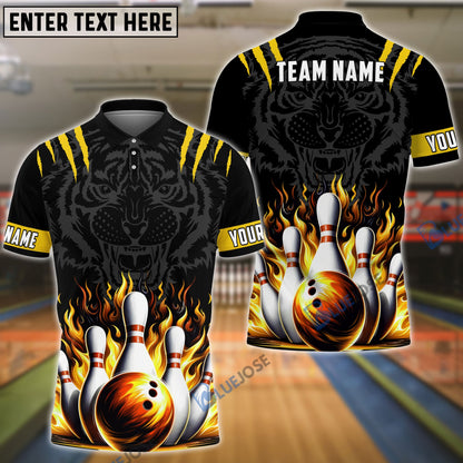 Frenzideas Bowling And Pins Tiger Pattern Customized Name, Team Name 3D Shirt (5 Colors)