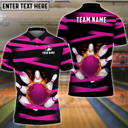 Frenzideas Bowling And Pins Power Customized Name, Team Name 3D Shirt (5 Colors)