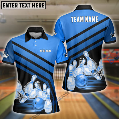 Frenzideas Bowling And Pins Windmill Pattern Customized Name 3D Shirt for Women (5 Colors)