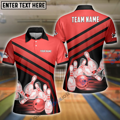 Frenzideas Bowling And Pins Windmill Pattern Customized Name 3D Shirt for Women (5 Colors)