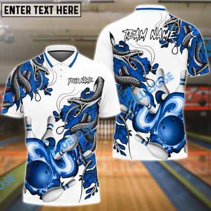 Frenzideas Bowling And Pins Snake Pattern Customized Name 3D Shirt (4 Colors)