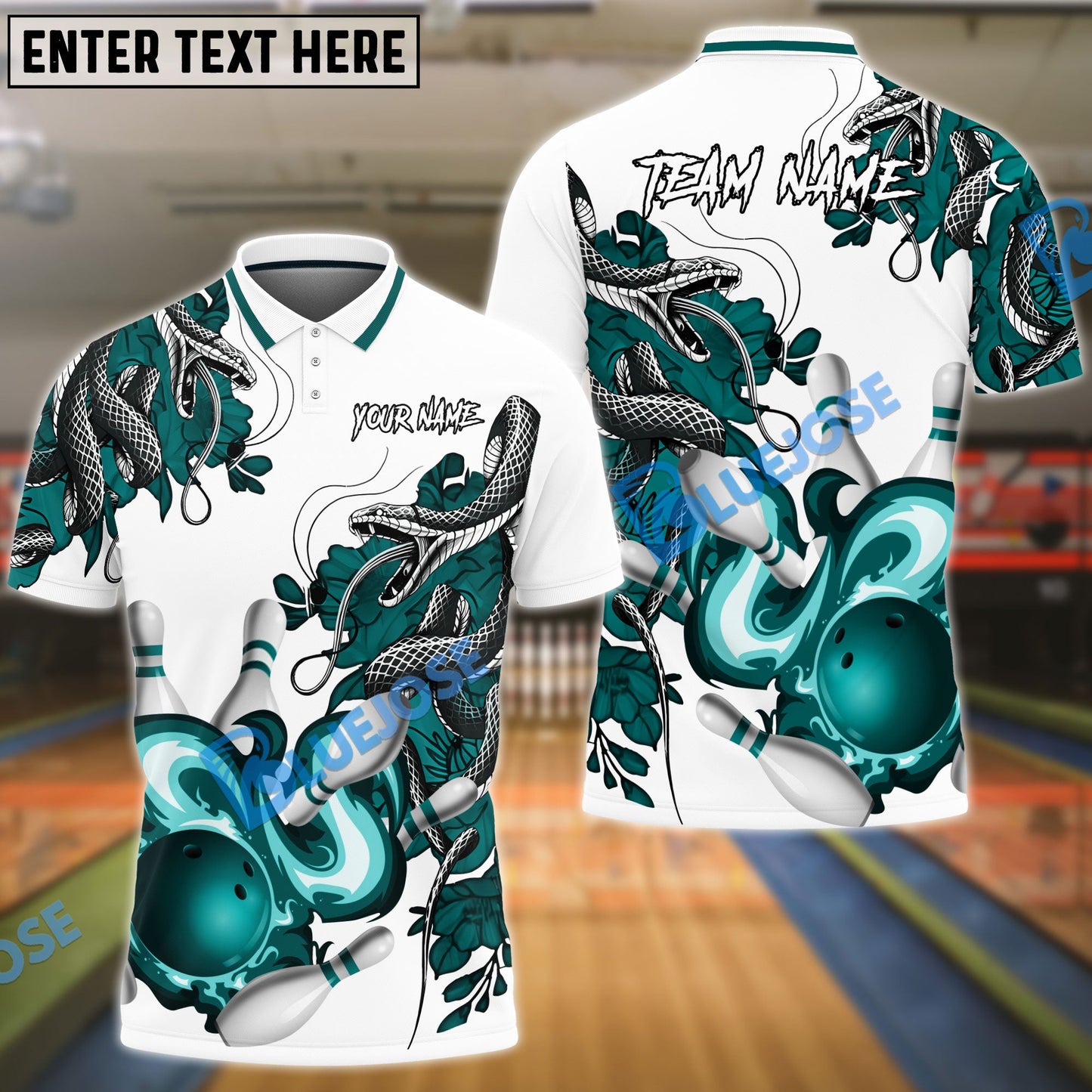 Frenzideas Bowling And Pins Snake Pattern Customized Name 3D Shirt (4 Colors)