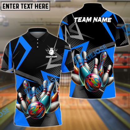 Frenzideas Bowling And Pins Cube Pattern Customized Name 3D Shirt (4 Colors)
