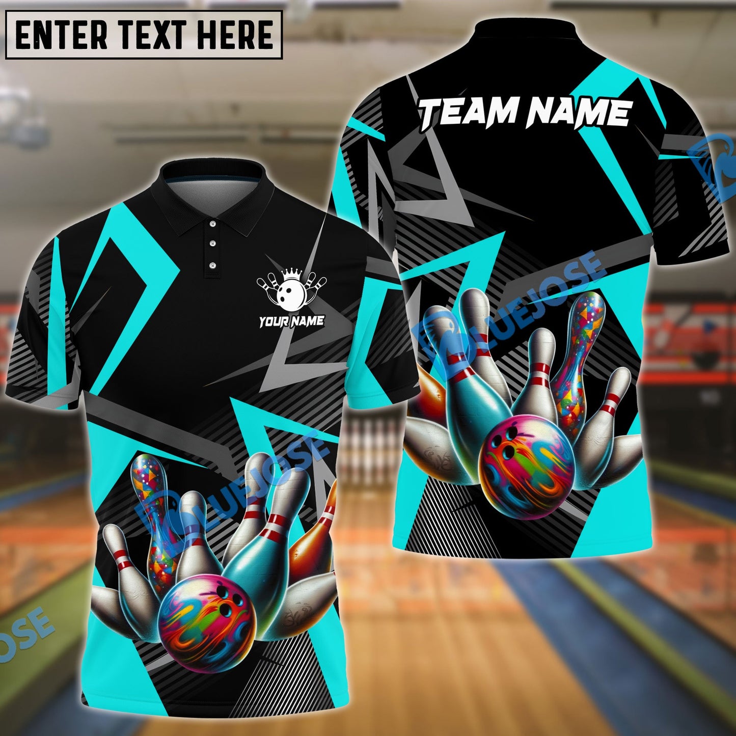 Frenzideas Bowling And Pins Cube Pattern Customized Name 3D Shirt (4 Colors)