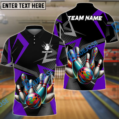 Frenzideas Bowling And Pins Cube Pattern Customized Name 3D Shirt (4 Colors)