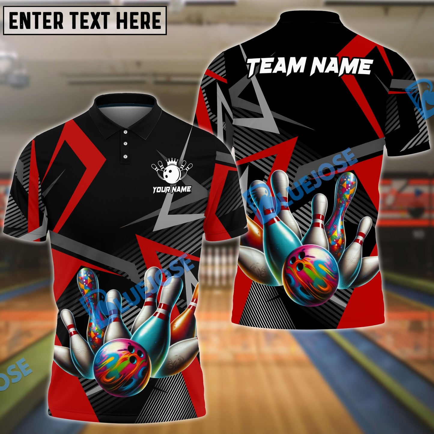 Frenzideas Bowling And Pins Cube Pattern Customized Name 3D Shirt (4 Colors)