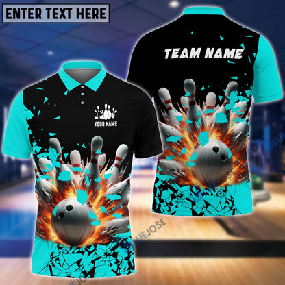 Frenzideas Bowling And Pins Diamond Broken Customized Name, Team Name 3D Shirt (4 Colors)