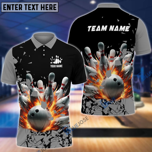 Frenzideas Bowling And Pins Diamond Broken Customized Name, Team Name 3D Shirt (4 Colors)