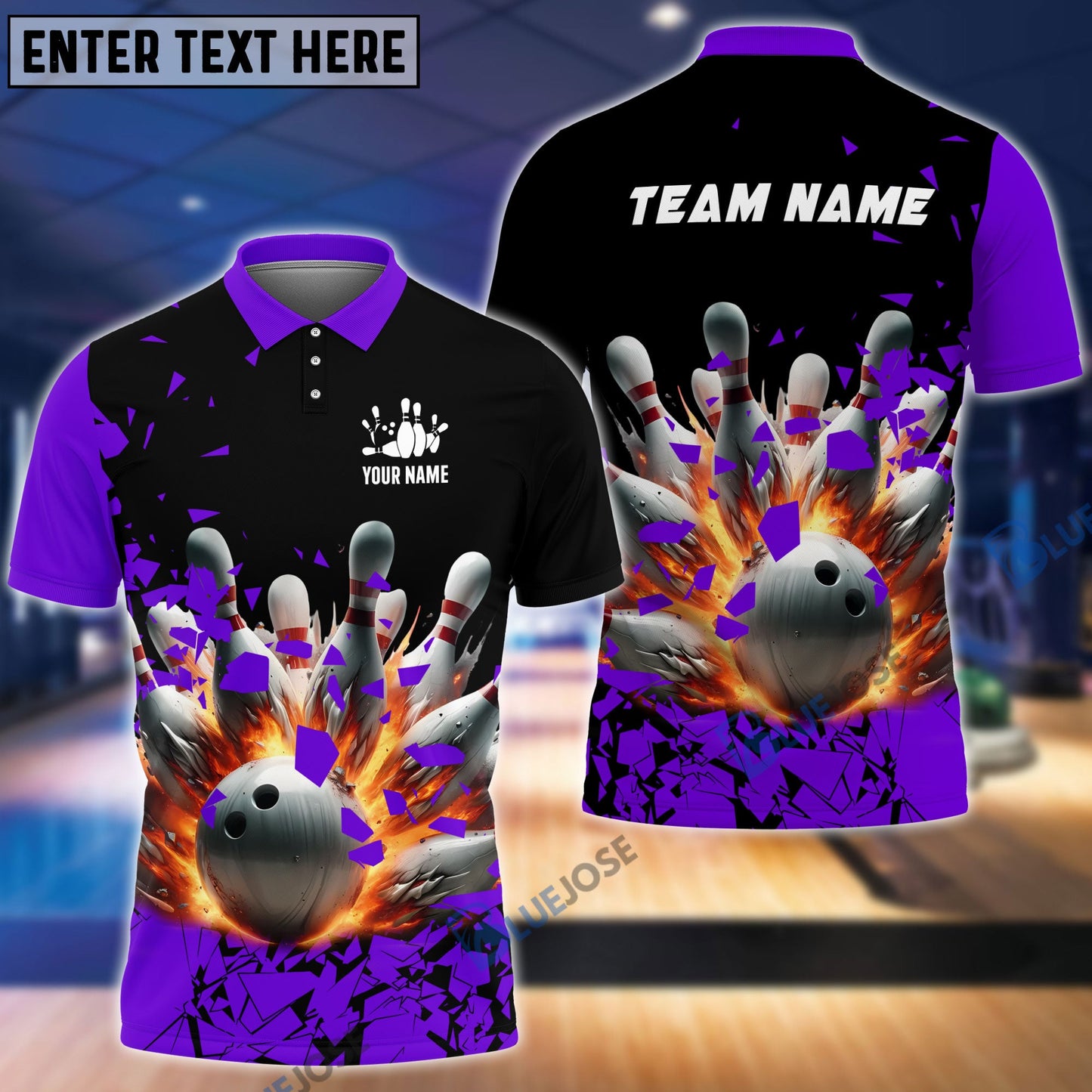 Frenzideas Bowling And Pins Diamond Broken Customized Name, Team Name 3D Shirt (4 Colors)