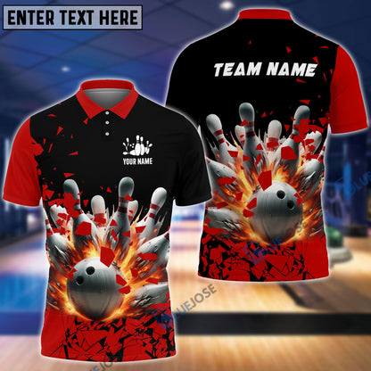 Frenzideas Bowling And Pins Diamond Broken Customized Name, Team Name 3D Shirt (4 Colors)