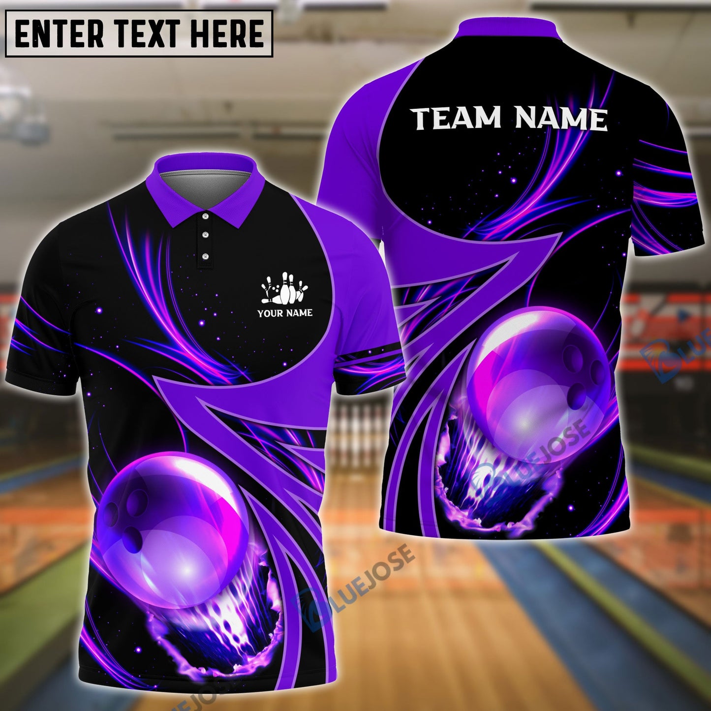 Frenzideas Bowling And Pins Galaxy Pattern Customized Name, Team Name 3D Shirt (4 Colors)