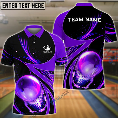 Frenzideas Bowling And Pins Galaxy Pattern Customized Name, Team Name 3D Shirt (4 Colors)