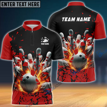 Frenzideas Bowling And Pins Diamond Broken Customized Name, Team Name 3D Shirt (4 Colors)