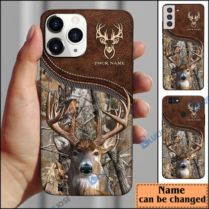 frenzidea Deer Hunting Leather Pattern Personalized Name Phone Case (4 colors)