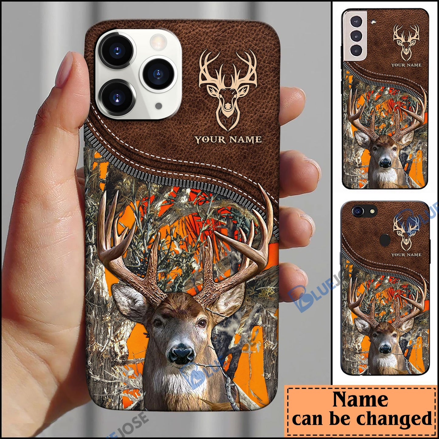 frenzidea Deer Hunting Leather Pattern Personalized Name Phone Case (4 colors)