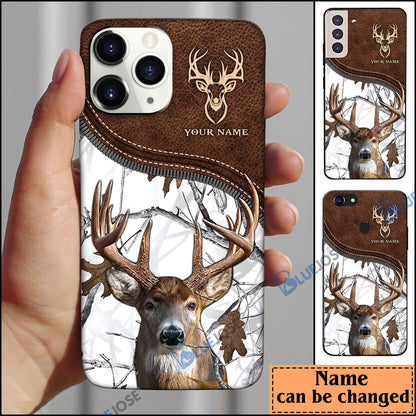 frenzidea Deer Hunting Leather Pattern Personalized Name Phone Case (4 colors)