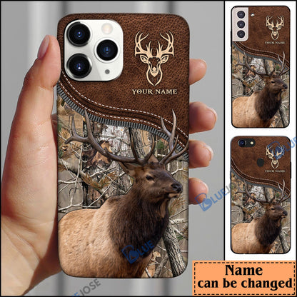 frenzidea Elk Hunting Leather Pattern Personalized Name Phone Case (4 colors)