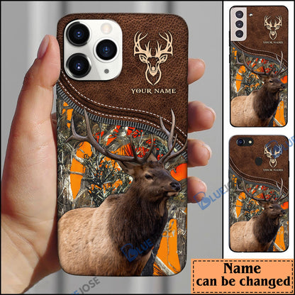 frenzidea Elk Hunting Leather Pattern Personalized Name Phone Case (4 colors)
