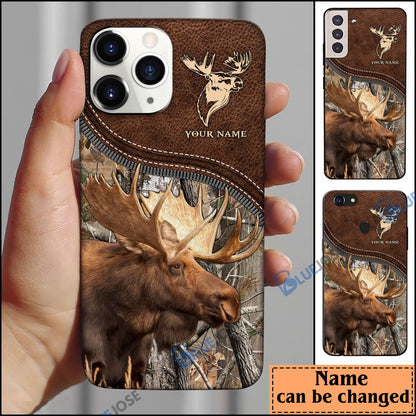 frenzidea Moose Hunting Leather Pattern Personalized Name Phone Case (4 colors)