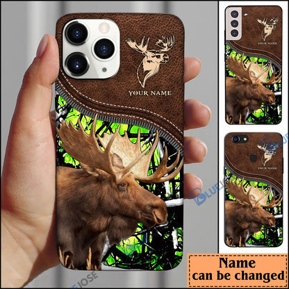 frenzidea Moose Hunting Leather Pattern Personalized Name Phone Case (4 colors)
