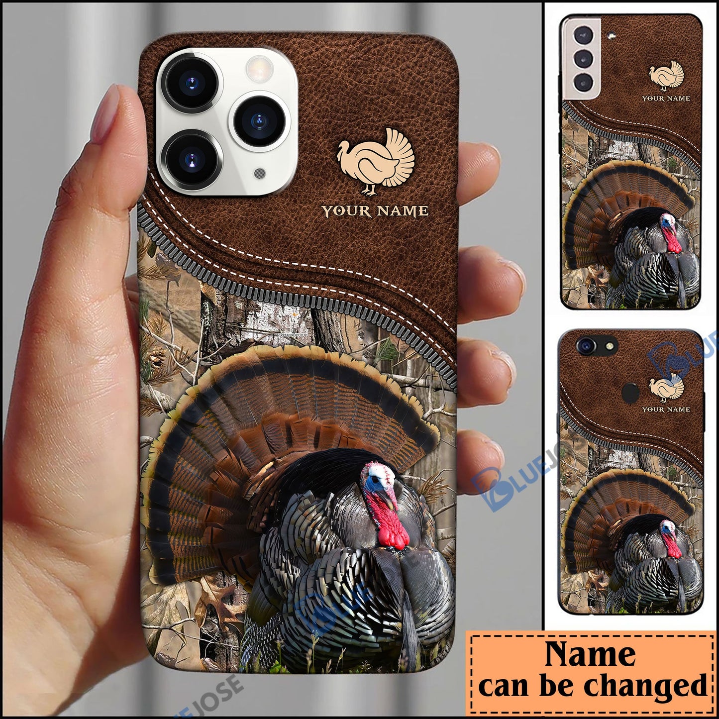 frenzidea Turkey Hunting Leather Pattern Personalized Name Phone Case