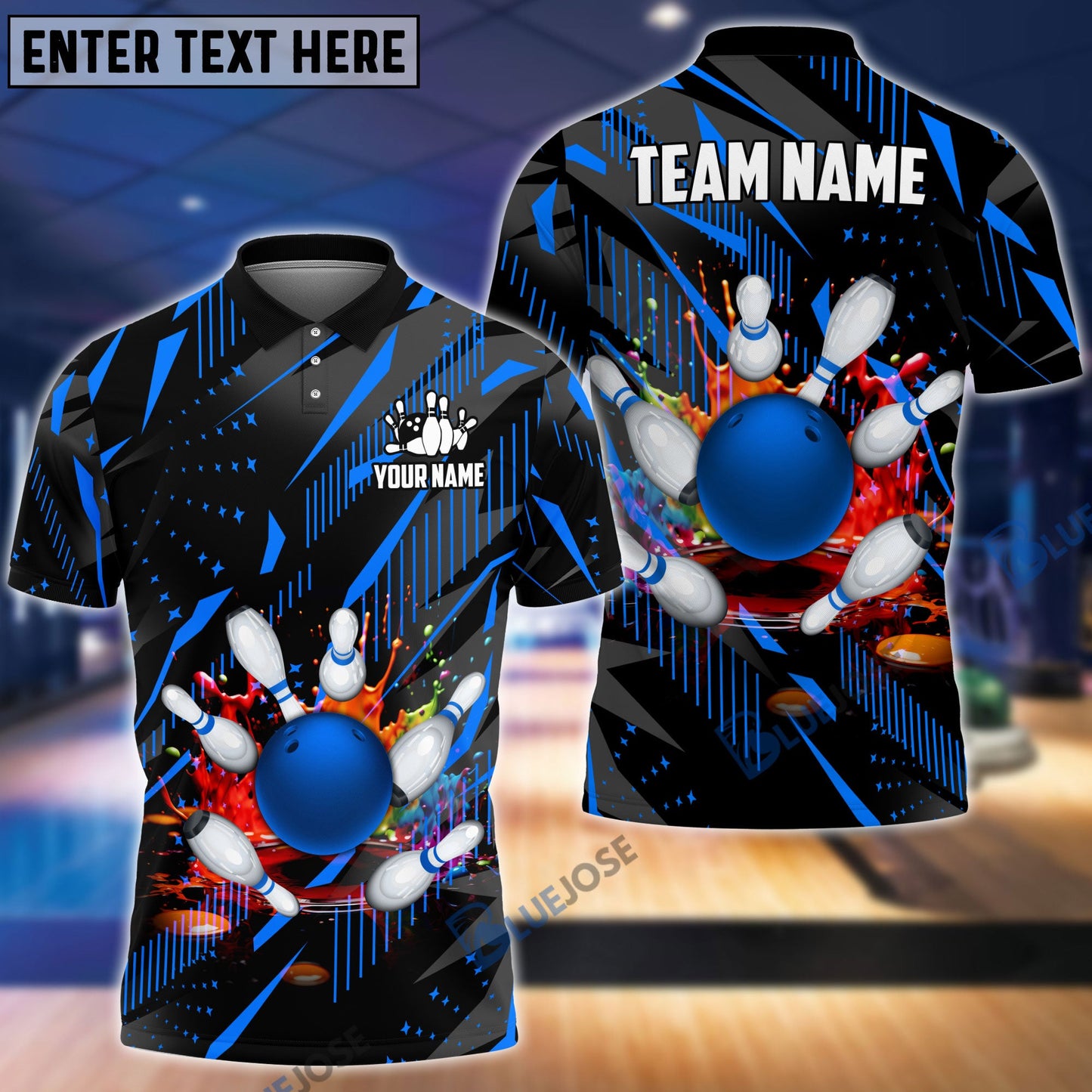 Frenzideas Bowling And Pins Classic Fireworks Customized Name 3D Shirt (4 Colors)