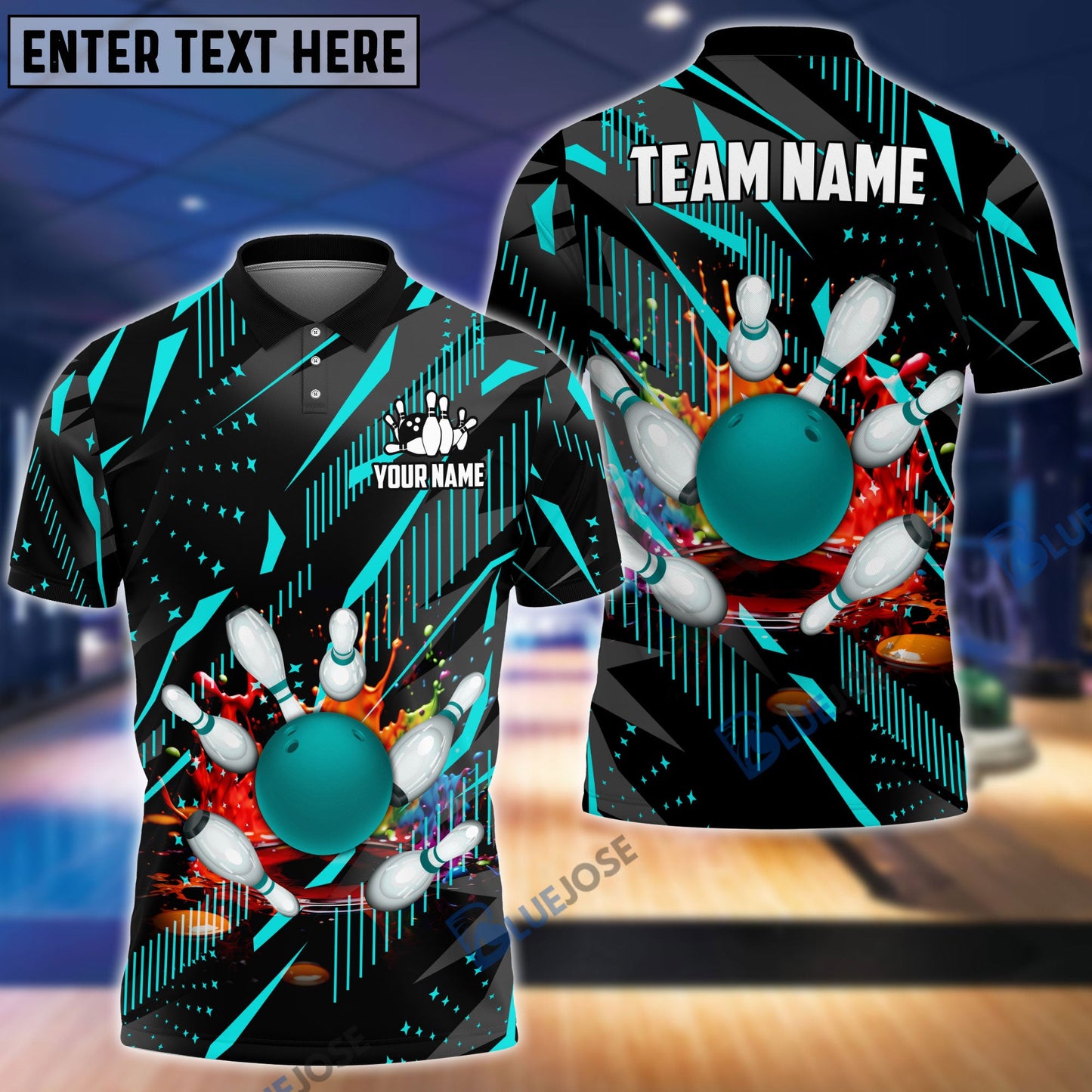 Frenzideas Bowling And Pins Classic Fireworks Customized Name 3D Shirt (4 Colors)