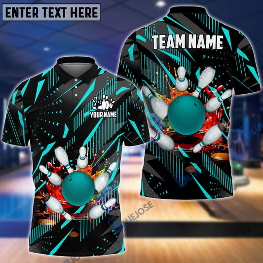 Frenzideas Bowling And Pins Classic Fireworks Customized Name 3D Shirt (4 Colors)