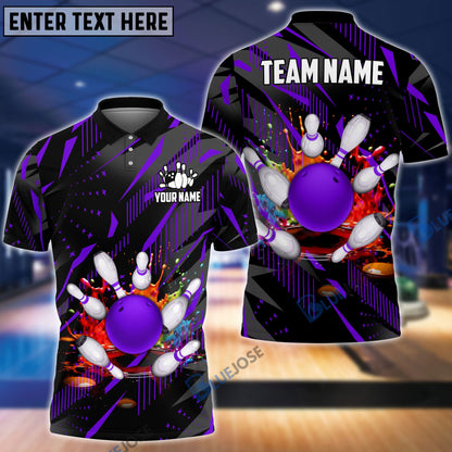 Frenzideas Bowling And Pins Classic Fireworks Customized Name 3D Shirt (4 Colors)
