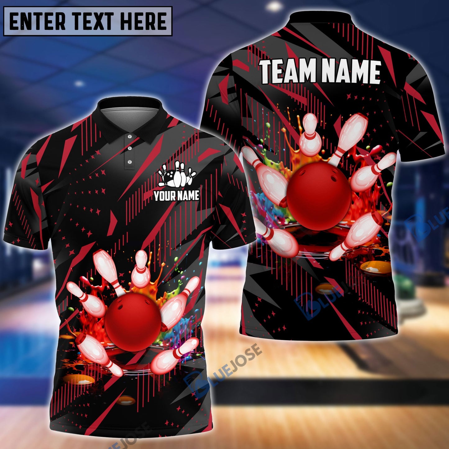 Frenzideas Bowling And Pins Classic Fireworks Customized Name 3D Shirt (4 Colors)
