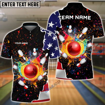 Frenzideas Bowling And Pins Colorful Paint Flag Personalized Name Team Name 3D Shirt