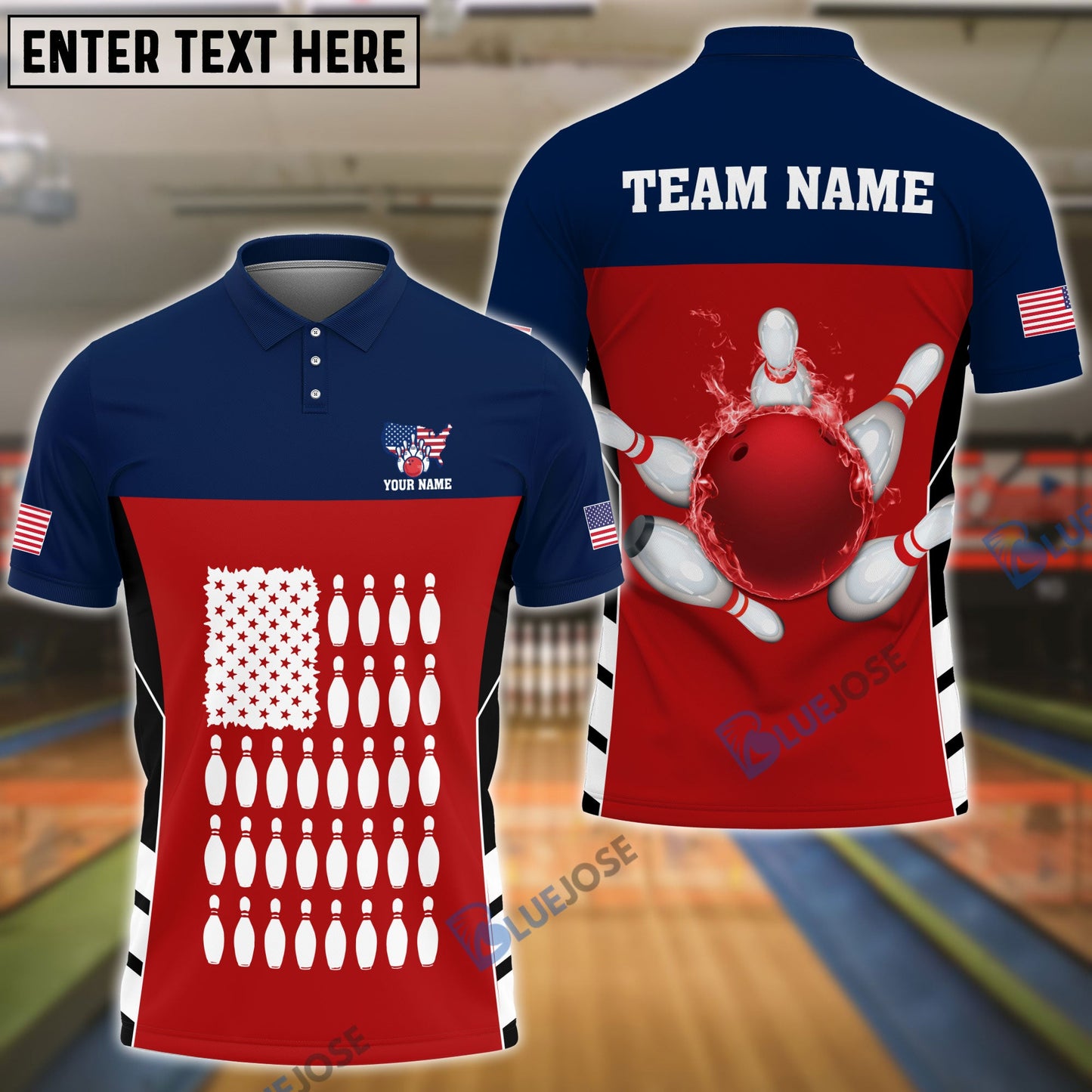 frenzidea Bowling And Pins Flag Pins Pattern Customized Name 3D Shirt (5 Colors)