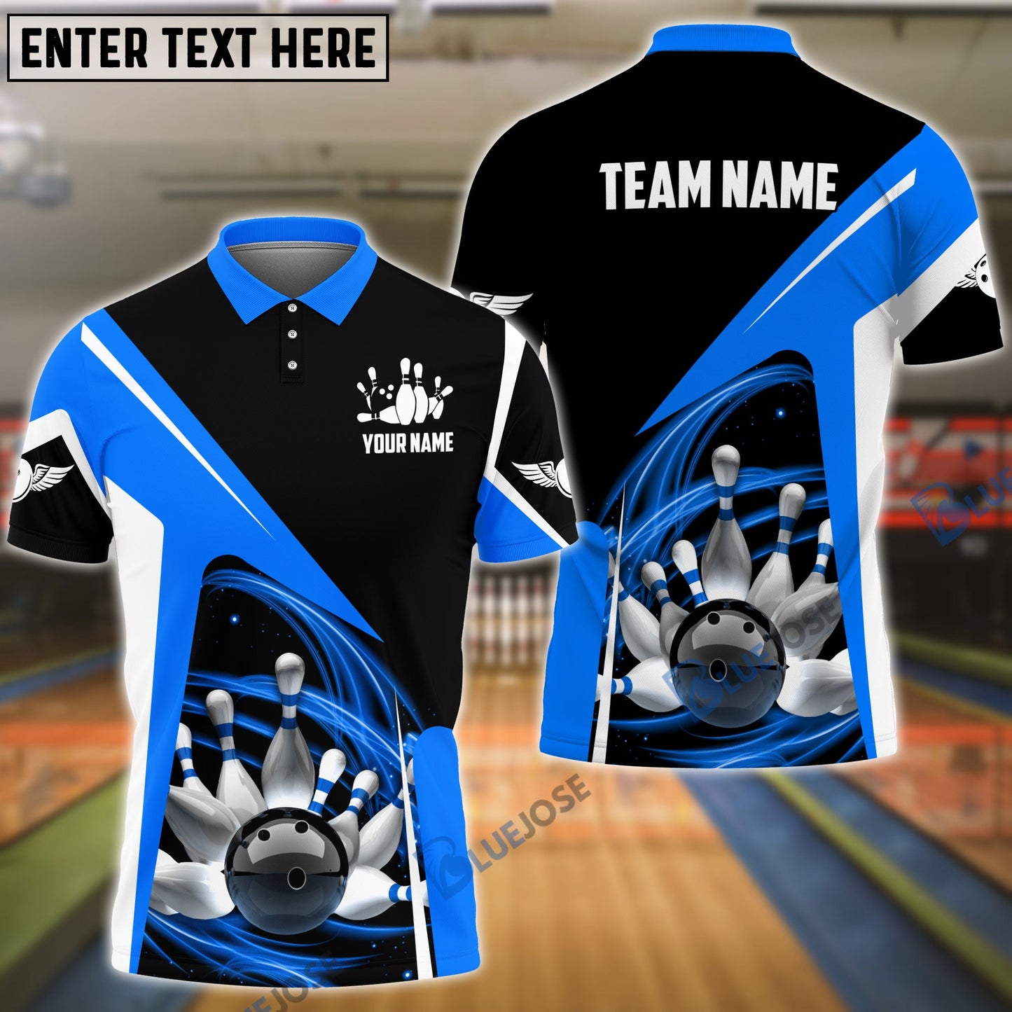 frenzideas Bowling and Pins Lightning Pattern Personalized Name, Team Name 3D Shirt (4 Colors)