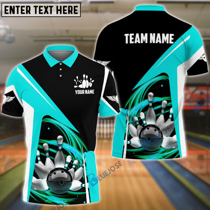 frenzideas Bowling and Pins Lightning Pattern Personalized Name, Team Name 3D Shirt (4 Colors)