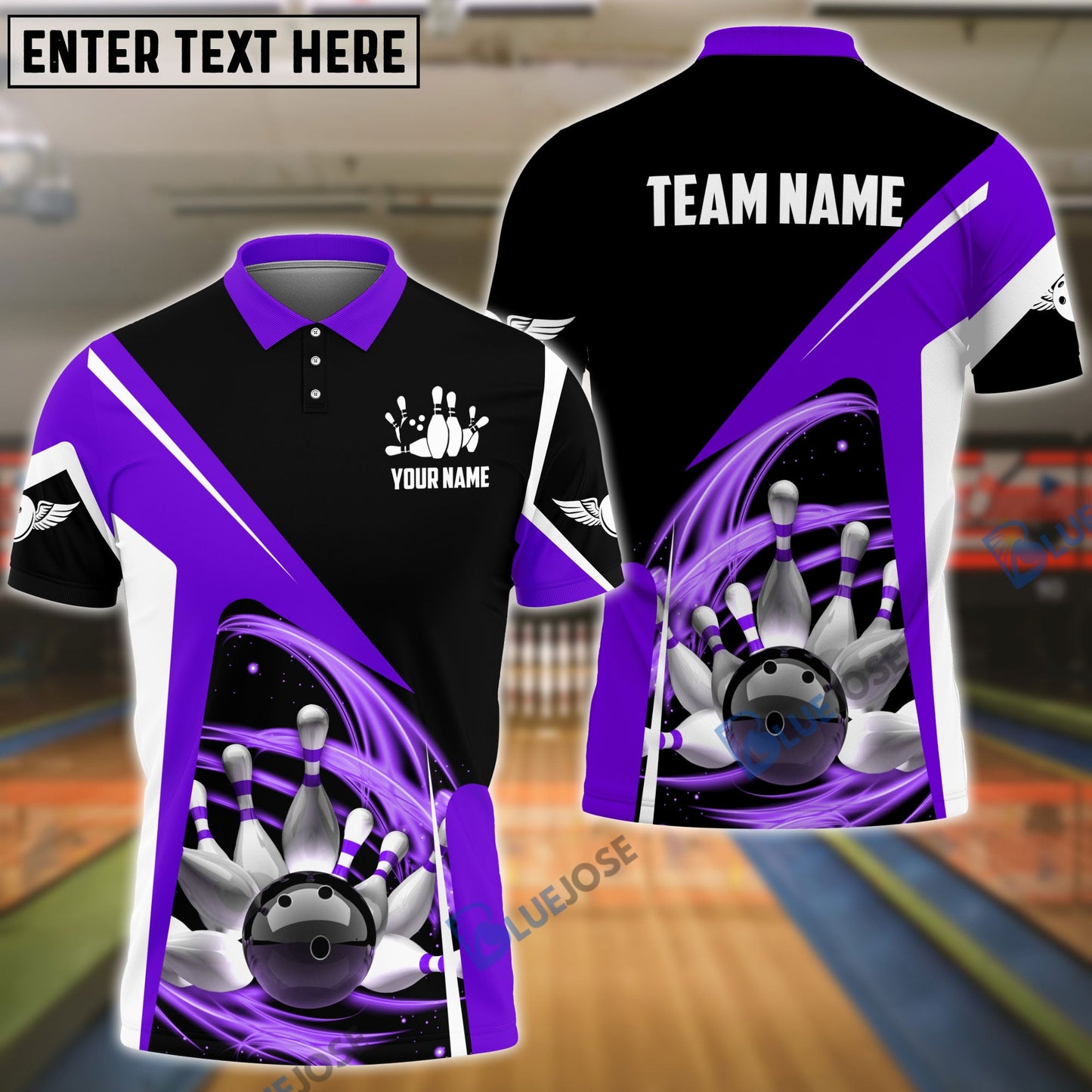 frenzideas Bowling and Pins Lightning Pattern Personalized Name, Team Name 3D Shirt (4 Colors)