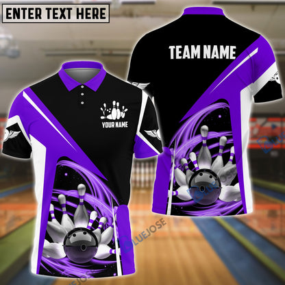 frenzideas Bowling and Pins Lightning Pattern Personalized Name, Team Name 3D Shirt (4 Colors)