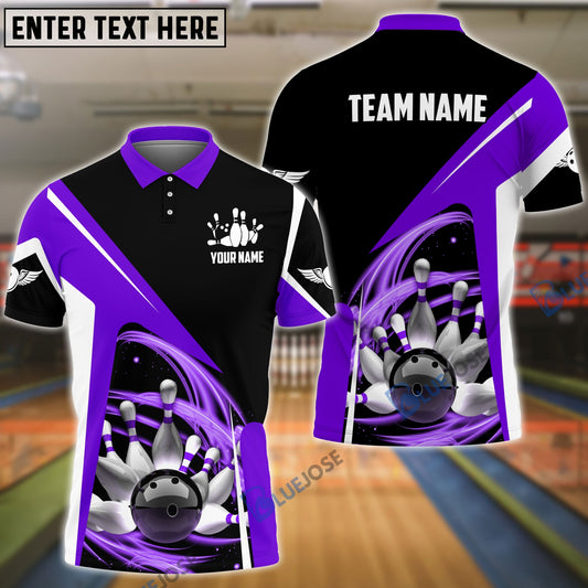 frenzideas Bowling and Pins Lightning Pattern Personalized Name, Team Name 3D Shirt (4 Colors)
