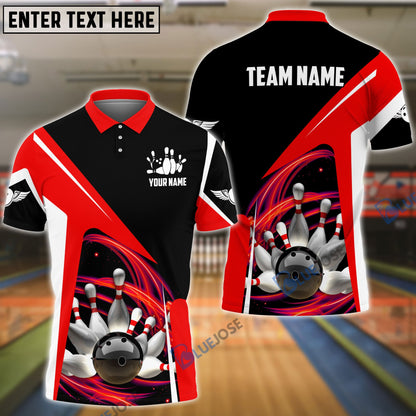 frenzideas Bowling and Pins Lightning Pattern Personalized Name, Team Name 3D Shirt (4 Colors)