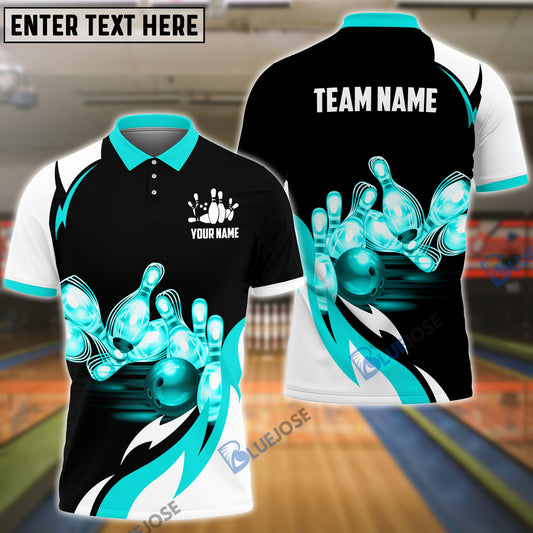 frenzideas Bowling and Pins Broken Fire Pattern Personalized Name, Team Name 3D Shirt (4 Colors)