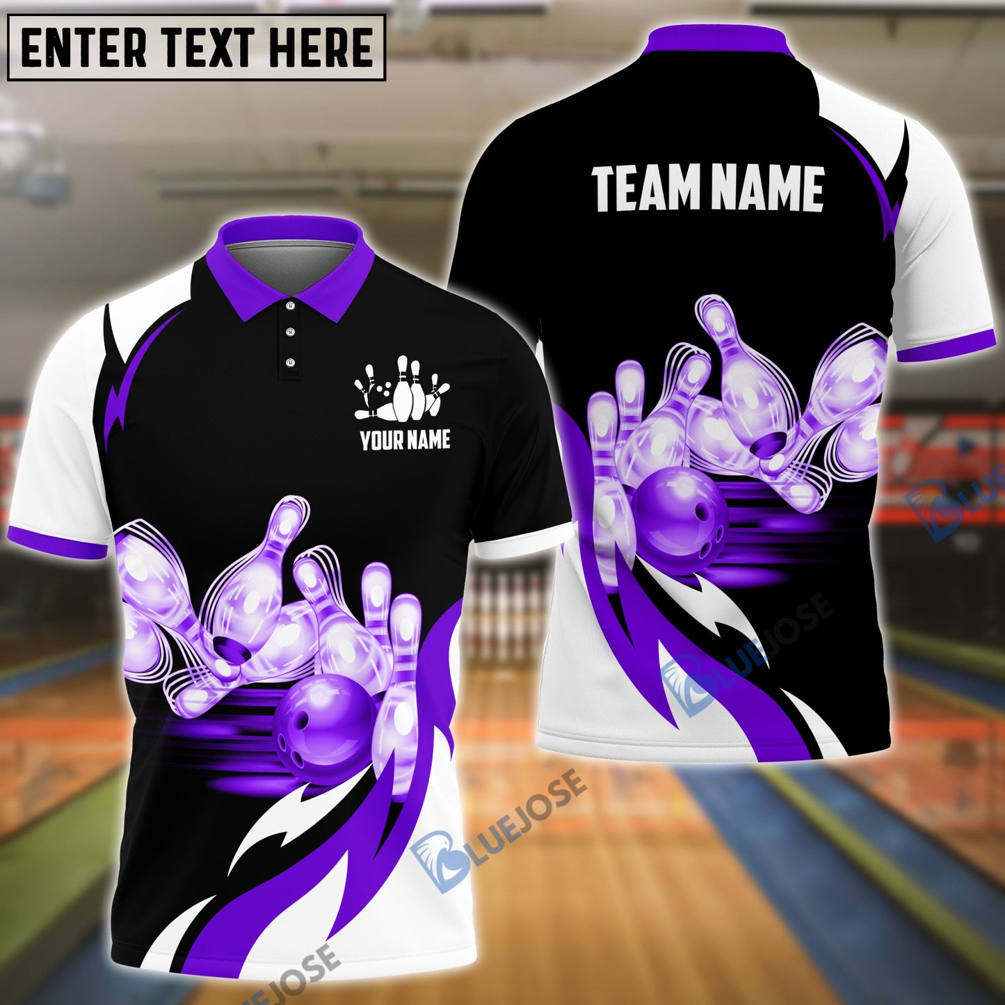frenzideas Bowling and Pins Broken Fire Pattern Personalized Name, Team Name 3D Shirt (4 Colors)