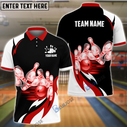 frenzideas Bowling and Pins Broken Fire Pattern Personalized Name, Team Name 3D Shirt (4 Colors)