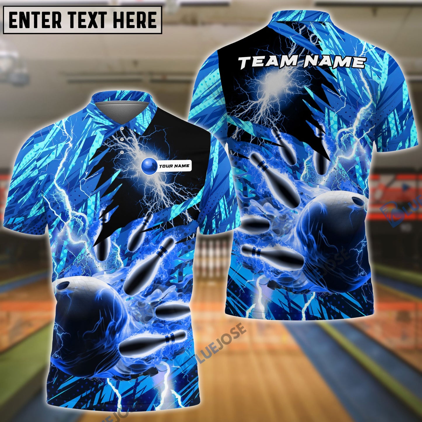 frenzideas Bowling and Pins Color Lightning Personalized Name, Team Name 3D Shirt (4 Colors)