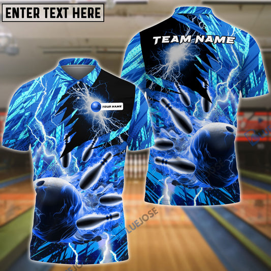 frenzideas Bowling and Pins Color Lightning Personalized Name, Team Name 3D Shirt (4 Colors)