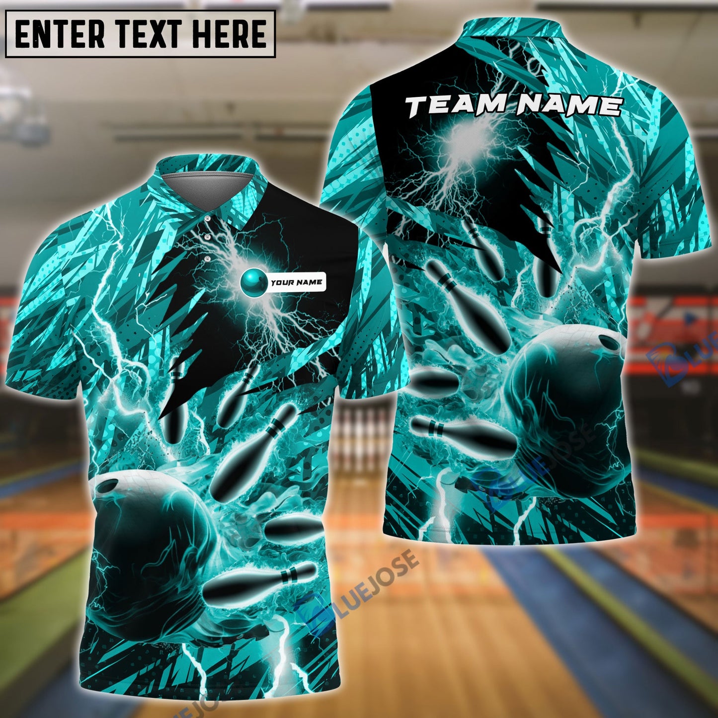 frenzideas Bowling and Pins Color Lightning Personalized Name, Team Name 3D Shirt (4 Colors)
