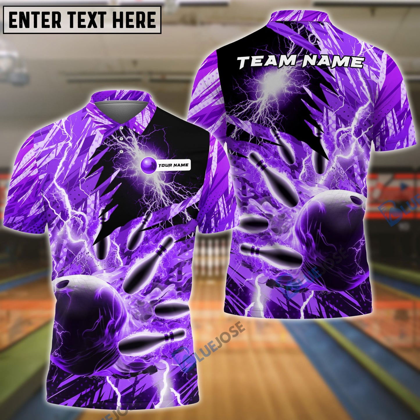 frenzideas Bowling and Pins Color Lightning Personalized Name, Team Name 3D Shirt (4 Colors)