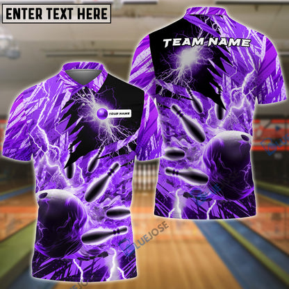 frenzideas Bowling and Pins Color Lightning Personalized Name, Team Name 3D Shirt (4 Colors)