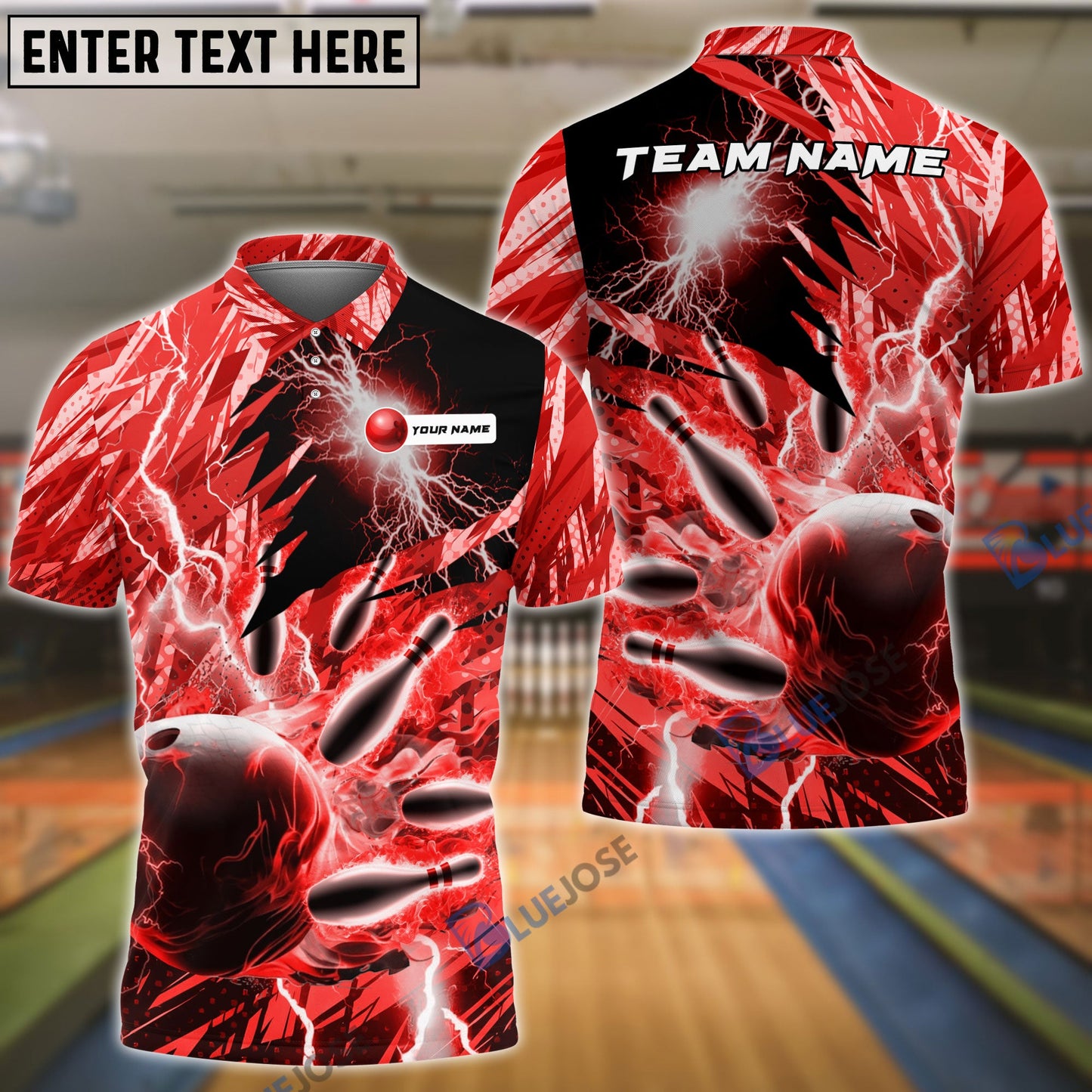 frenzideas Bowling and Pins Color Lightning Personalized Name, Team Name 3D Shirt (4 Colors)