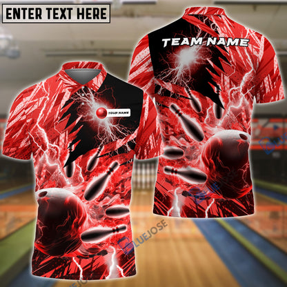 frenzideas Bowling and Pins Color Lightning Personalized Name, Team Name 3D Shirt (4 Colors)
