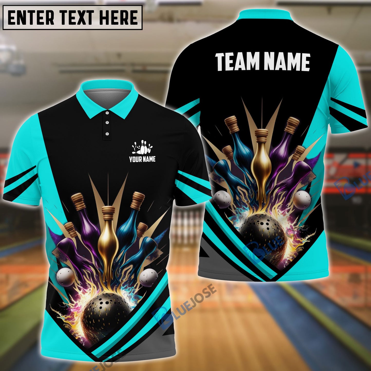 Frenzidea Bowling And Pins Geode Pattern Customized Name 3D Shirt (4 Colors)